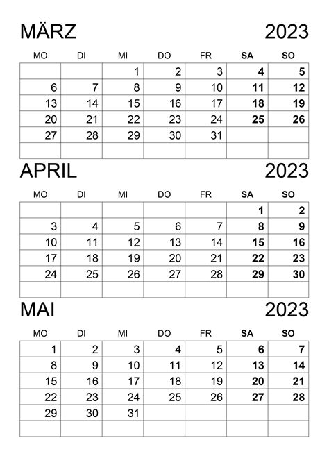 Kalender März April Mai 2023 Kalendersu