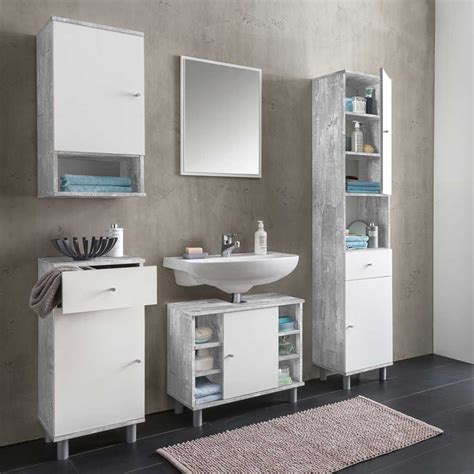 Badezimmer Kombination in Grau Beton Optik Weiß (5-teilig) Jetzt