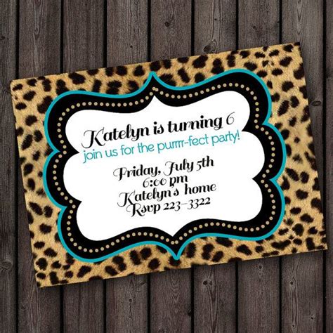 A Leopard Print Party Card With The Words Kittyin Is Turning 6 On It