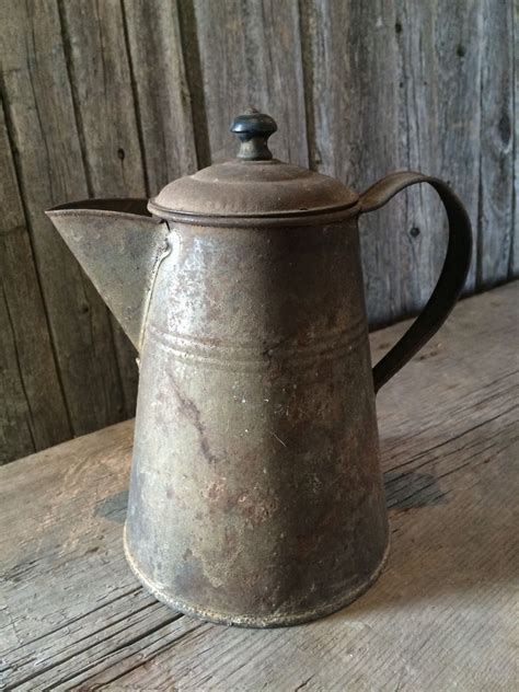 Primitive Early Antique Rusty Tin Coffee Pot Antiques Primitive