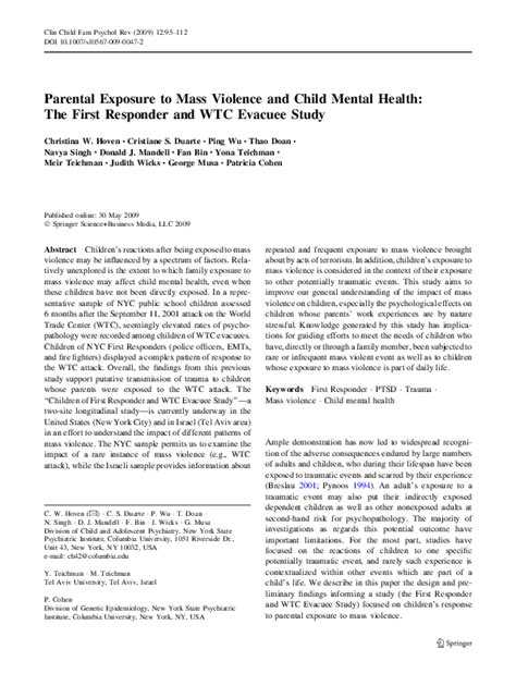 Pdf Parental Exposure To Mass Violence And Child Mental Health The