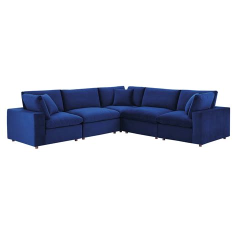Commix Down Filled Overstuffed Performance Velvet 5 Piece Sectional