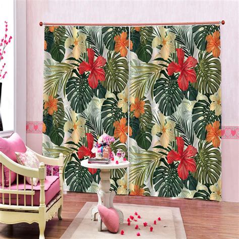 2020 Custom Tropical Flowers Leaf Blackout Curtains Photo Print For