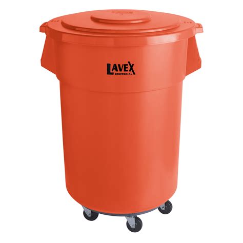 Lavex Janitorial 55 Gallon Orange Round High Visibility Commercial