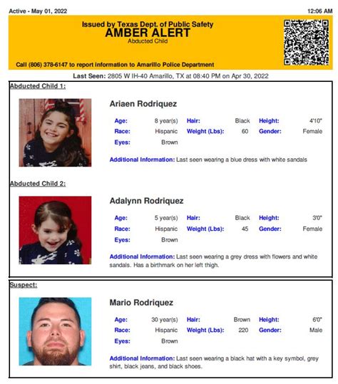 Texas Alerts On Twitter ACTIVE AMBER ALERT For Ariaen And Adalynn Rodriquez From Amarillo TX