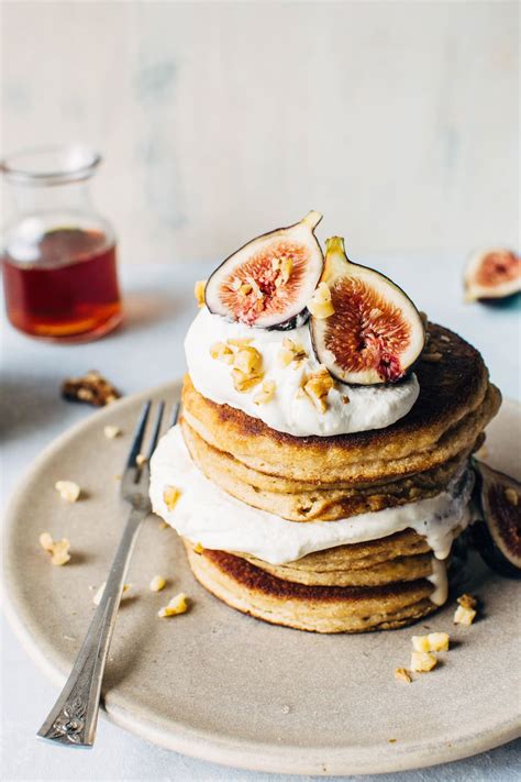 Fluffy Grain Free Pancakes With Fresh Figs And Whipped Cream Gluten