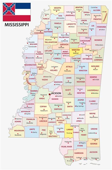 Mapa Administrativo E Pol Tico De Mississippi Com Bandeira Ilustra O Do Vetor Ilustra O De