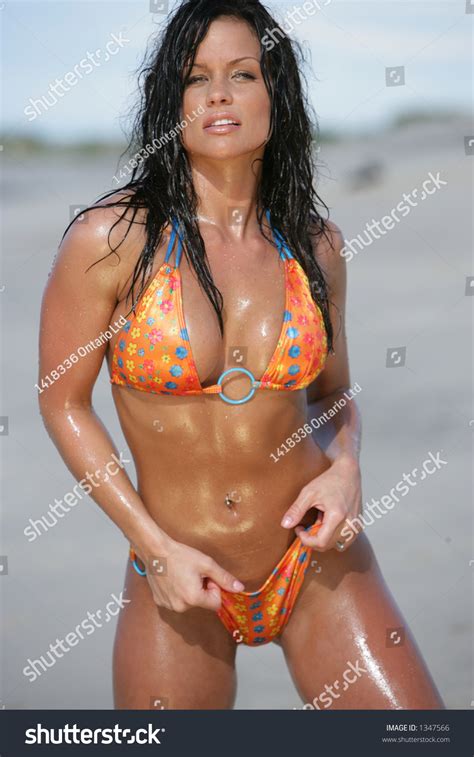 Beautiful Orange Thong Bikini Model On Stock Photo Shutterstock