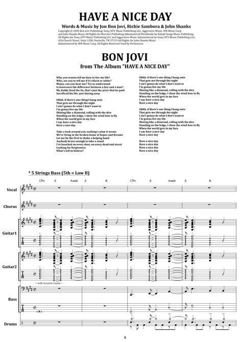 Have A Nice Day Sheet Music Bon Jovi Guitar Tab With Voice
