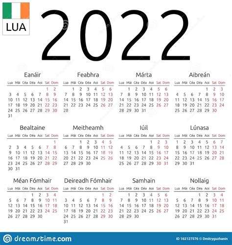 Calendar 2022 Irish Monday Stock Vector Illustration Of Clean