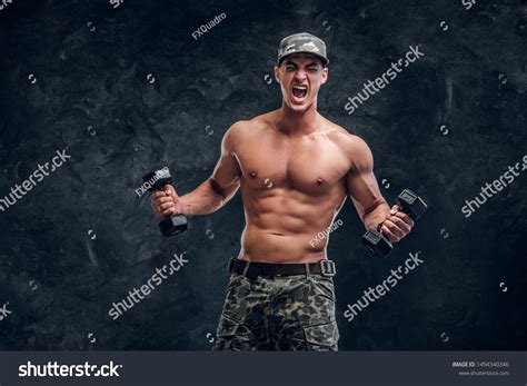 Attractive Shirtless Man Cap Doing Exercises Shutterstock