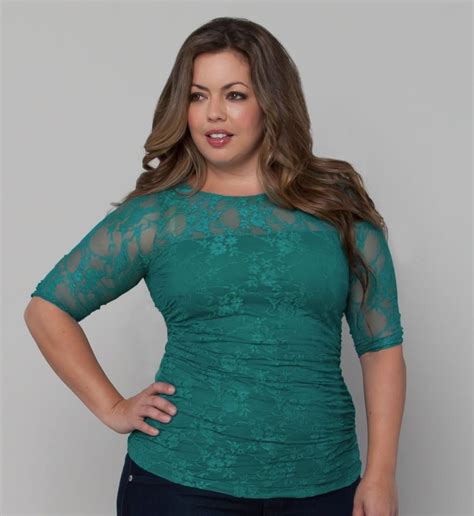 Kiyonna Clothing Jade Green Lace Top Plus Size Outfits Fashion