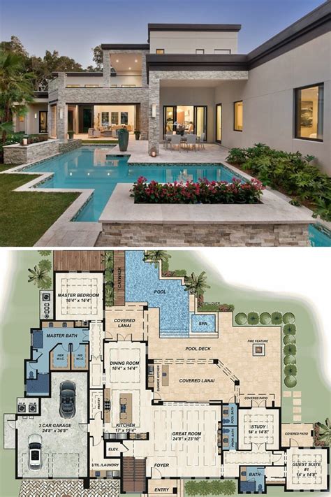 Trending Modern Florida Home Floor Plan Features White Brick And Stucco