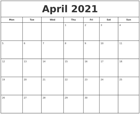 April 2021 april 2021 holidays. April 2021 Print Free Calendar