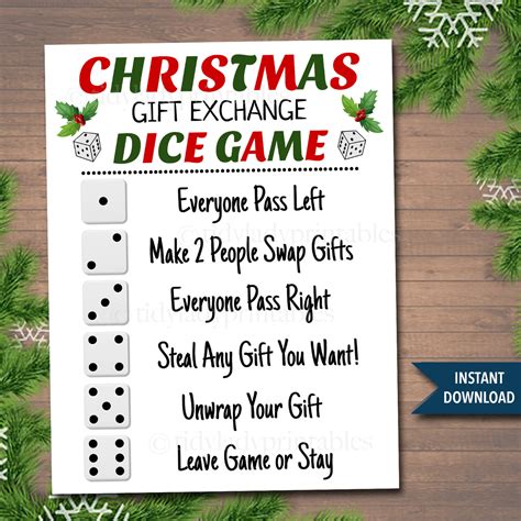 Christmas Dice Game T Exchange Rules Printable Tidylady Printables