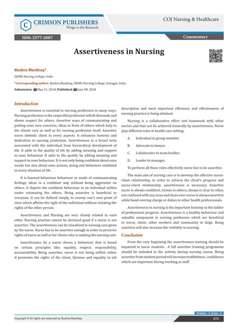 Pdf Assertiveness In Nursing
