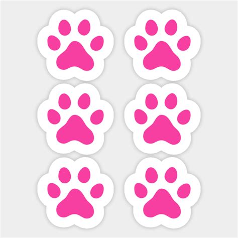 Hot Pink Paw Print Stickers Set Of Six Paw Print Sticker Teepublic