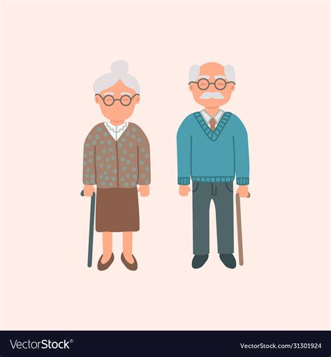 Elderly Cartoon Couple Grandmother Royalty Free Vector Image