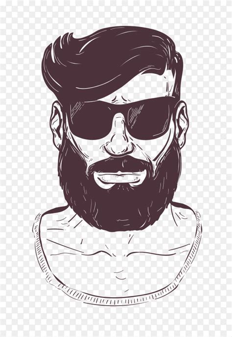Hipster With Beard Moustage And Sunglasses On Transparent Background