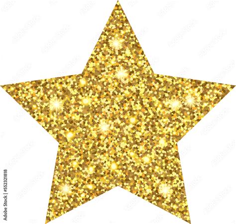 Gold Glitter Star With Sparkling Light Isolated On Transparent Background