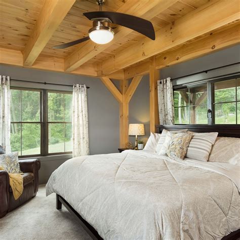 Timber Frame Home Design - Master Bedroom | Timber frame homes, Timber house, Timber frame