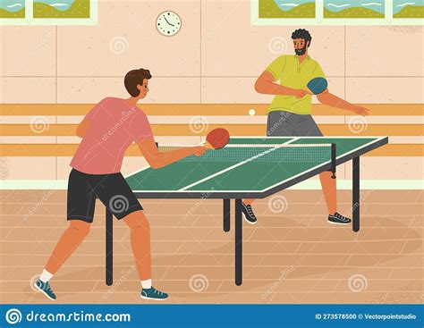 Two Man Playing Ping Pong Game Table Tennis Sport Vector Illustration