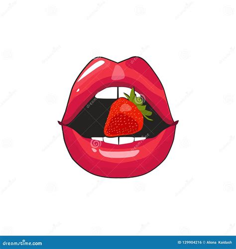 Red Lips Biting Retro Icon Isolated On White Background Stock Vector Illustration Of Food