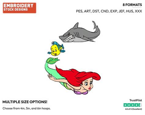 Ariel Flounder Swimming Away From Shark Disneys The Little Mermaid