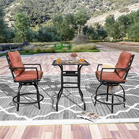Lokatse Home Patio Bar Height Set With 2 Outdoor Swivel Chairs And 1