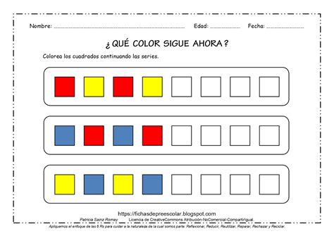 Fichas De EducaciÓn Preescolar ¿quÉ Color Sigue Ahora Series Con