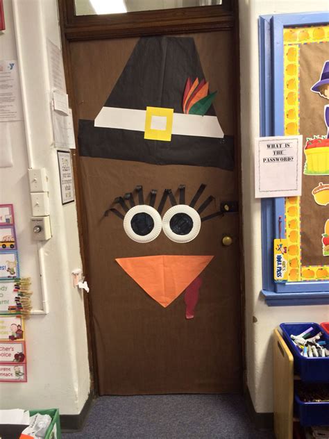 With thanks to renee kubiak who shared her lovely autumn porchn(below) with us. My Turkey door #firstgrade | School door decorations, Thanksgiving classroom door, Fall ...