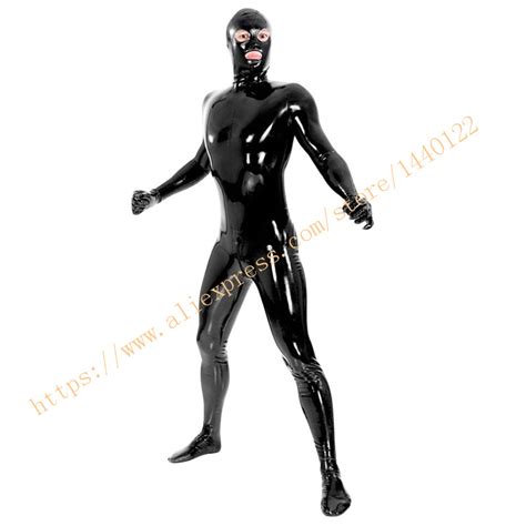 full cover black latex catsuit sexy fetish erotic costumes rubber bodysuit for man plus size