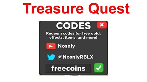 Here is all the treasure quest codes list. Roblox Treasure Quest Codes 2019 - YouTube