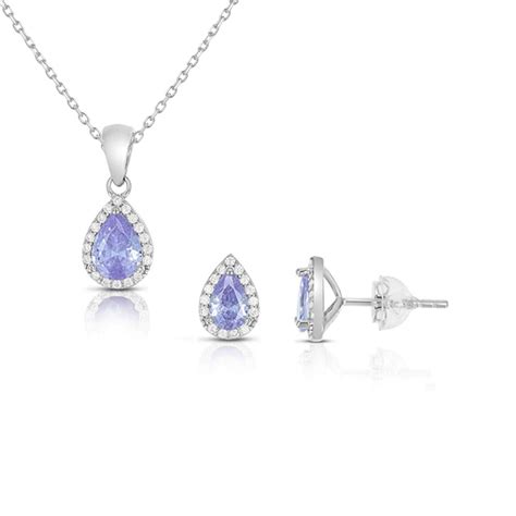 Set Corte Pera Piedra Lila En Plata 925 Con Zirconias Joyería Alahas