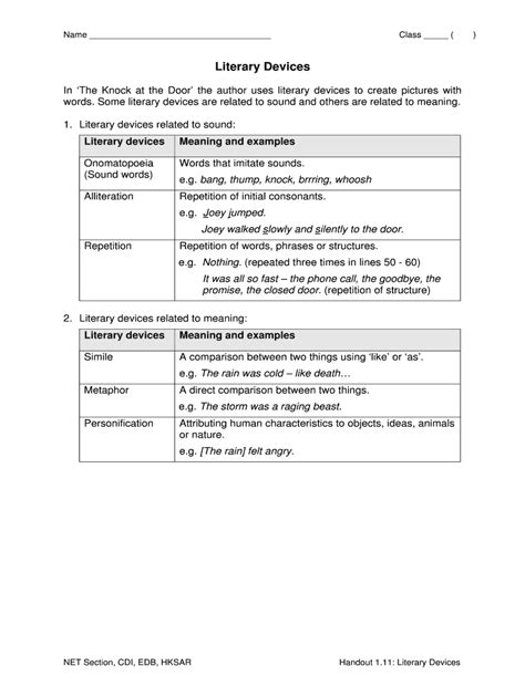 Poetic Devices Worksheet 1 Answer Key Form Fill Out And Sign