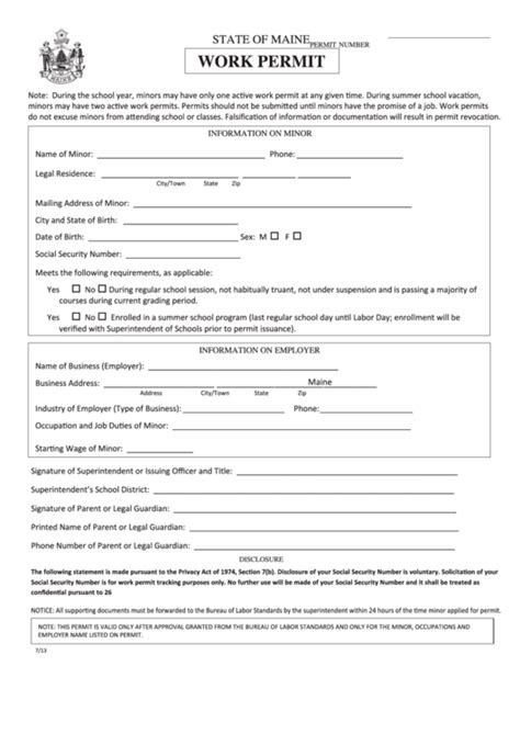 Fillable Work Permit Form State Of Maine Printable Pdf Download