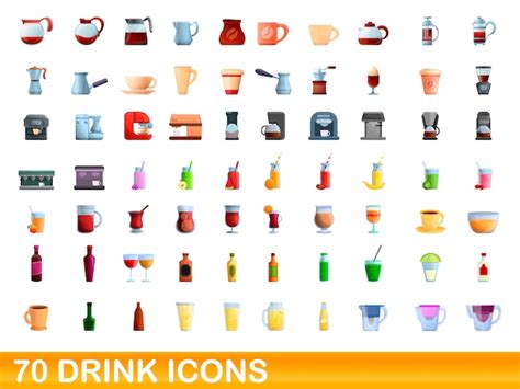 Conjunto De 70 Iconos De Bebida Vector Premium