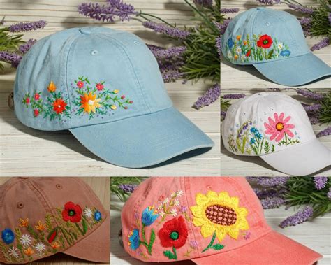Flower Embroidery Women Baseball Cap Hand Stitched Hat With