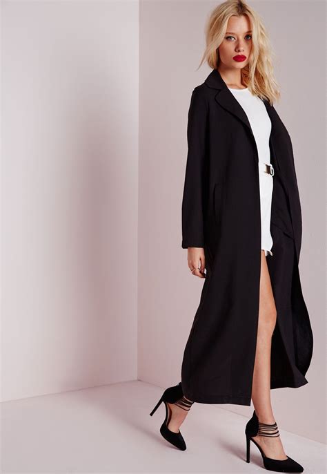 Missguided Long Sleeve Maxi Duster Coat Black Black Duster Coat Maxi Duster Coat Coats