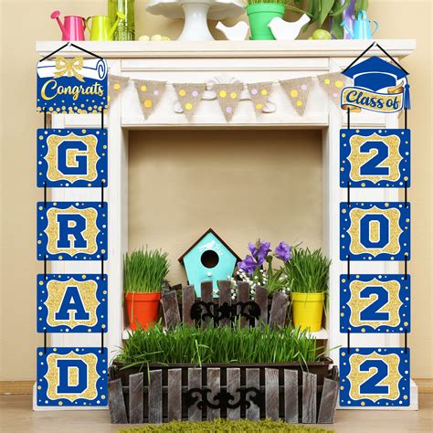 2022 Graduation Banner Blue Graduation Party Decoration Porch Sign Grad