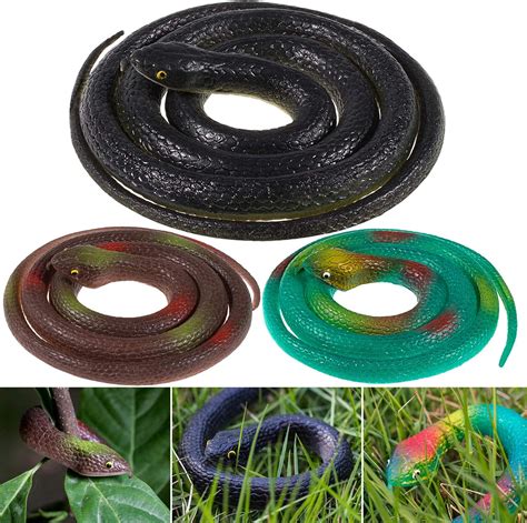 Whaline 3 Pieces Realistic Rubber Snakes Fake Snakes Black