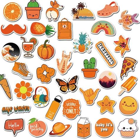 50 Pcs Pack Orange Stickers Mixed For Water Bottles Cute Funny Waterp
