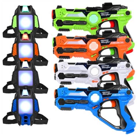 Set Of 4 Laser Tag Gun Blasters And Vests 4 Player Laser Battle Kids