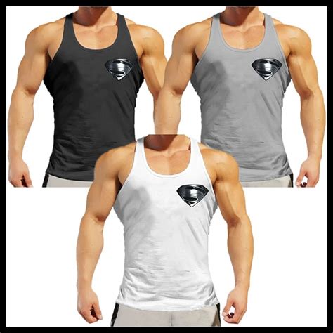 Oa Men Muscle Fit Silver Superman Workout Gyms Tank Tops Bodybuilding