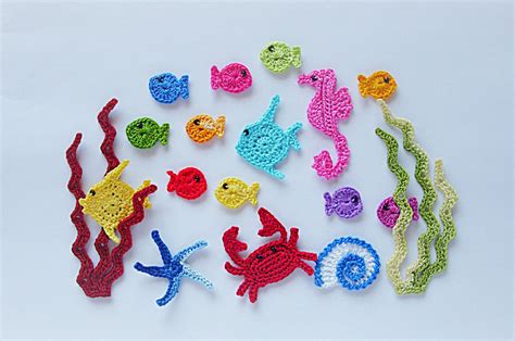 Set Of 18 Cotton Crochet Sea Creatures Appliques Sea Creature Etsy