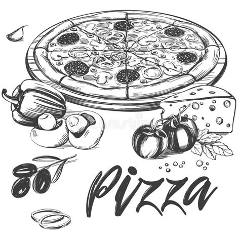 Italian Pizza Collection Of Pizza With Ingredients Logo Hand Drawn
