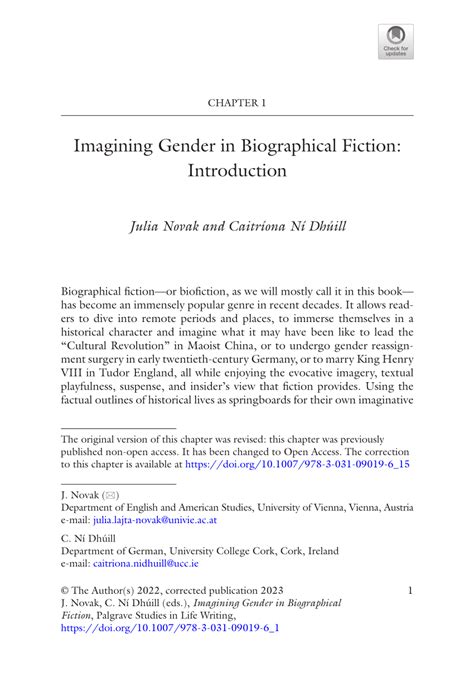Pdf Imagining Gender In Biographical Fiction Introduction