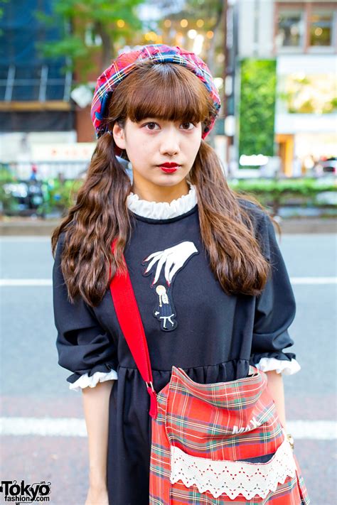 Heihei Streetwear Style In Tokyo W Twin Tails Plaid Beret Babydoll