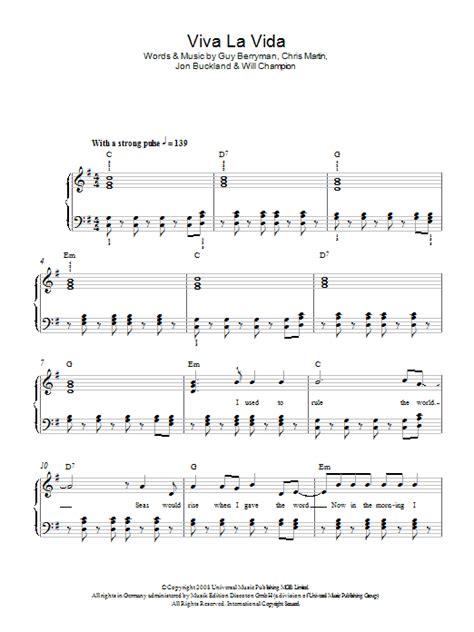 Accordi viva la vida coldplay. Viva La Vida | Sheet Music Direct