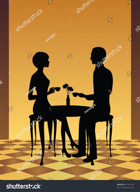 Silhouette Man Woman Sitting Table Vector Stock Vector (Royalty Free ...